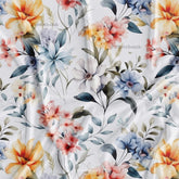 White Pastel Orange Floral Digital Printed Fabric Material For Dress